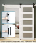 36 Inch By 84 Inch Sliding Glass Barn Door With 6.6 Foot Hardware Kit Included, DIY Assembly Ready, installed in front of a room