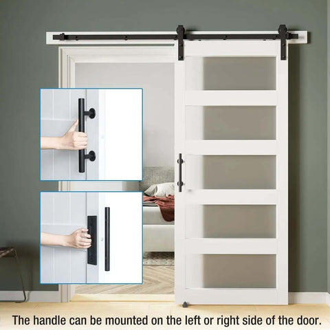 36 Inch By 84 Inch Sliding Glass Barn Door With 6.6 Foot Hardware Kit Included, DIY Assembly Ready, installed in front of a room