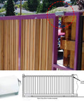 Gate Guide Roller 2.5 Inch UHMW Nylon Sliding Gate Guider With Post Welded Bracket on wooden gate with diagram view.