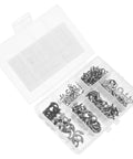 Pro Grade Retaining Ring Circlip Kit, 300 Pcs Stainless Steel Assortment For Shaft Grooves, Storage Case, Rust Resistant Open Washers And Clips For Indoor Outdoor Machinery, Heavy Duty Hardware Set in transparent organizer case