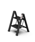 Two Step Aluminum Folding Ladder With Wide Anti Slip Pedals For Home And Kitchen, Lightweight Portable Stepladder in black, front view