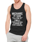 Premium Men's Heavy Weight Cotton Tank Top Featuring Savage Mechanic One Liners Quick Dry Fitted Sleeveless Muscle Tee for casual wear.
