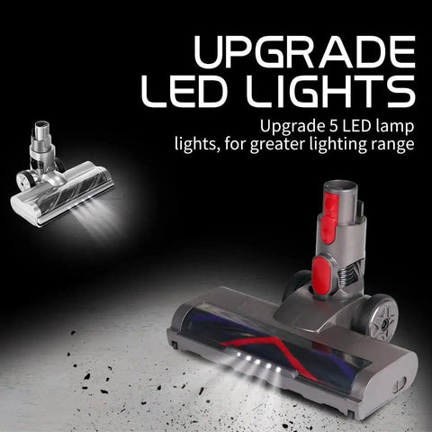 Floorhead Roller Brush Attachment With LED Headlights For Dyson V7 V8 V10 V11 V15 Vacuums shown with enhanced LED lights