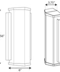 Dimensions diagram of Outdoor Wall Sconce One Light LED With White Acrylic Shade And Textured Black Finish