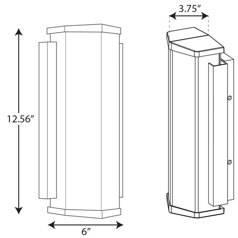 Dimensions diagram of Outdoor Wall Sconce One Light LED With White Acrylic Shade And Textured Black Finish