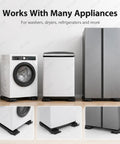 Heavy Duty Washer Dryer Pedestal With Roller Sliders For Easy Lift Move And Lower Heavy Appliances, Adjustable Furniture Mover With 250kg Load Capacity, Solid Plastic Stand For Washers Dryers And Fridges In Black near laundry appliances.