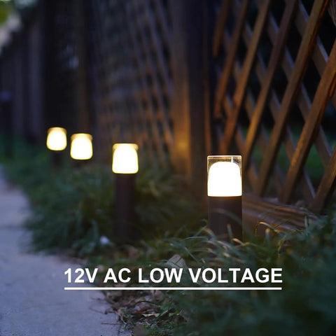 Low Voltage Pathway Lighting Kit 8 Pack Bollard Landscape Lights 2W 2700K Warm White LED Wired Path Lights along a fence