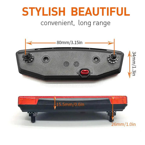 Rear LED Tail Light For Electric Bikes 6V To 60V Waterproof Rider Light With SM Plug Mounts On 50mm Or 80mm Racks
