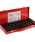 Top Notch 35 Piece Metric Hex Socket Impact Kit With Long And Short Drive Sleeves For Hardcore Automotive Jobs Built From Tough Chrome Vanadium Steel To Handle Heavy Duty Grips And Rust Free Durable Performance Every Single Time. 35-piece 1/2-inch drive metric impact socket set in red case