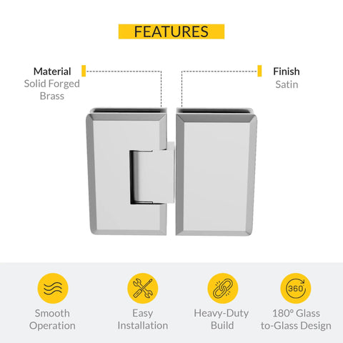 Glass To Glass Mount Hinge 180 Degree Self Closing Satin Finish Solid Forged Brass