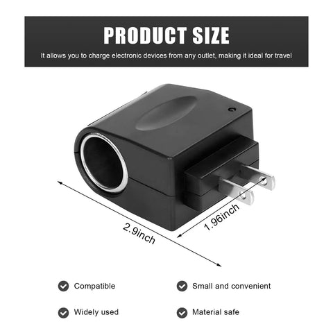 No Sweat Ac To Dc Converter delivering steady 12 volt output at 500 ma for car cigarette lighter adapters, black wall plug charger.
