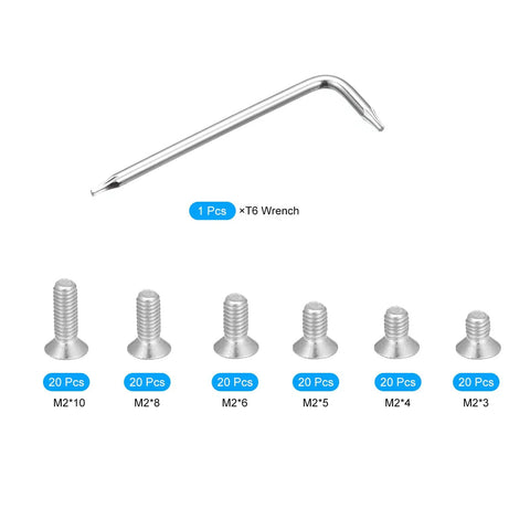 Zero Fuss 304 Stainless Steel Torx Security Screws Kit 120 Pack includes T6 wrench and various M2 size screws.