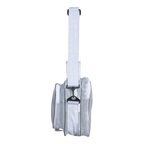 Clear Antistatic Crossbody Tool Bag Hella Durable Cold Pvc Build For Field Engineers And Tech Crews Straight Up Reliable Gear And Laptop Storage Heavy Duty Protective Case side view with adjustable strap.