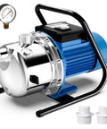 Smooth Operator 1.6Hp Shallow Well Jet Pump Featuring Rugged Stainless Steel Build For Effortless Garden Irrigation Lawn Care And Quick Property Draining Moves Up To 1600 with pressure gauge and fittings.