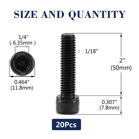 Pro Grade 5/16-18 X 2 Inch Socket Head Cap Screws 304 18 8 Stainless Steel Hardware detailed size chart with dimensions