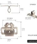 Dimensions of Antique Copper Cabinet Door Roller Catches With Double Latches, Striker And Mounting Screws detailed view.