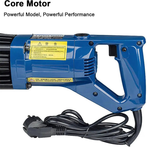 Heavy Duty Electric Rebar Bender Machine 1200W Hydraulic Steel Bar Bender showing core motor with label and power cord.