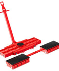 Heavy Duty Machine Dolly Skate 16 Ton Capacity Universal Rotating Equipment Mover for Industrial Transport Steel Wheel Skates for Warehouse and Workshop Precise X and Y Directional Control One Piece Cast Steel Frame, red with handle