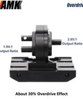 1 By 10 Scale RC Crawler Transmission Kit Beefed Up With Thirty Percent Overdrive Gearbox And Three Driveshafts For Axial SCX10 II Element Enduro DIY LCG Chassis Black close-up showing gearbox with 1.94:1 and 2.65:1 output ratios.