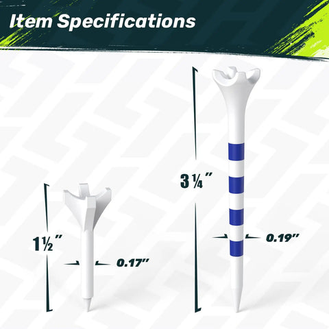 Pro Grade Durable Plastic Golf Tees 120 Pack One And One Half Inch And Three And One Quarter Inch With Reinforced Four Prong Head Design