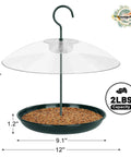 Outdoor Platform Bird Feeder With 12 Inch Weatherproof Dome And Squirrel Resistant Tray 2 Lb Seed Capacity 360 Degree Feeding Easy Hang Green Backyard Feeder For All Birds