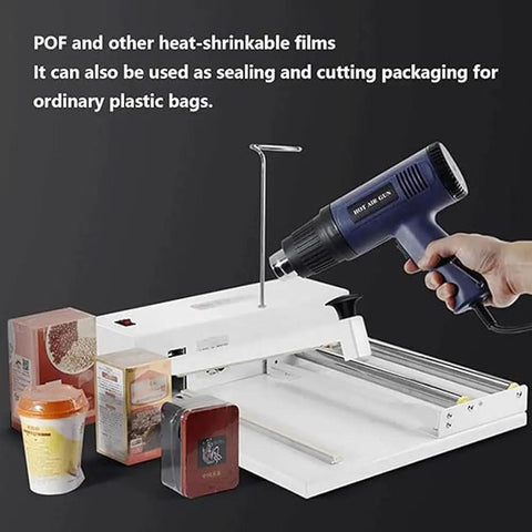 Shrink Wrapping Sealer Machine With 1800W Heat Gun For Home Shop Business Use Adjustable Temperature Settings with packaging containers.