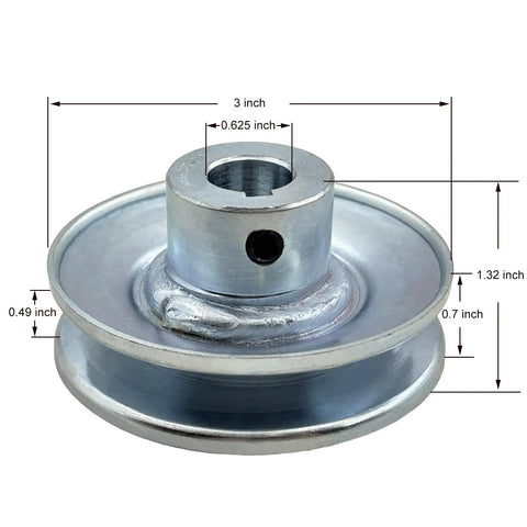 Rock Solid Heavy Duty Single Groove Web Sheave V Belt Pulley With 5/8 Inch Bore 3 Inch Outer Diameter Zinc Plated Carbon Steel side view with dimensions
