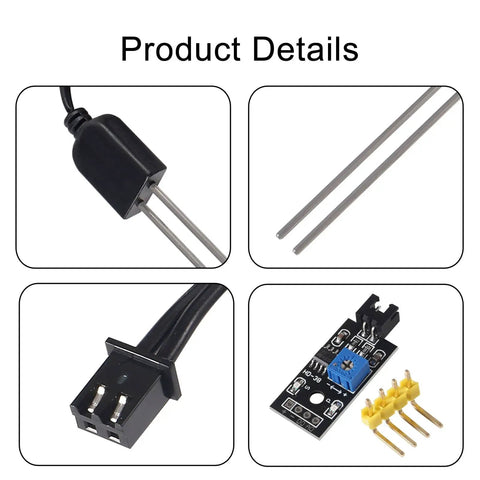Soil Moisture Sensor For Garden And Auto Watering Systems With Corrosion Resistant Probe Analog Output For Arduino And Raspberry Pi Plug And Play Setup Humidity Detector Ideal For Greenhouse Automation And Smart Plant Care Pack Of 10 details and connectors.
