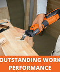 Person using Best Of ECut Starlock Metal Saw Blade Set 6 Piece Kit for precision cuts in wood with multi tool