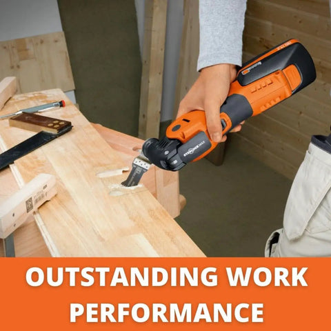 Person using Best Of ECut Starlock Metal Saw Blade Set 6 Piece Kit for precision cuts in wood with multi tool