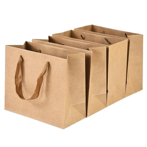 Kraft Paper Gift Bags Set Of 20 For Birthday Bashes And Weddings, Great For Guest Favors, displayed in a row with sturdy handles.