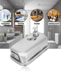 Heavy Duty Stainless Steel Wall Mount Soap Dispenser With Smooth Glide Manual Pump in modern bathroom setting.