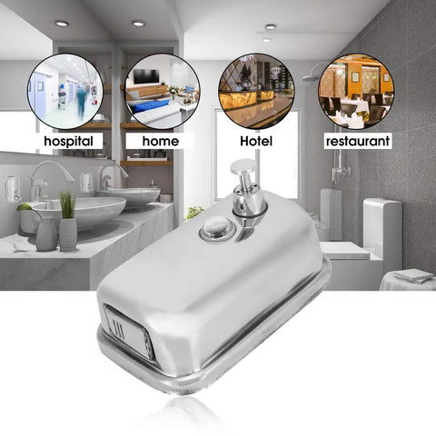Heavy Duty Stainless Steel Wall Mount Soap Dispenser With Smooth Glide Manual Pump in modern bathroom setting.