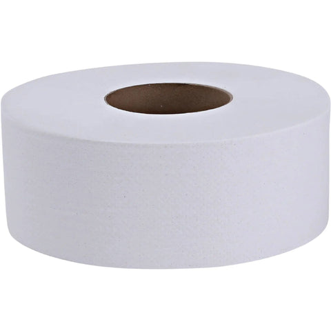 Side view of Jumbo 2 Ply Bath Tissue For Commercial Dispensers, Unscented White Toilet Paper Roll 3.3 Inch By 650 Foot, 12 Count Bulk Pack