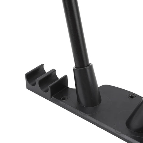 Close-up of Height Adjustable Folding Table Legs Kit Made From Lightweight Aluminum Alloy, black base attachment detail