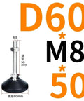 Nylon Universal Joint With Adjustable Furniture Leveling Feet showing D60 base, M8 thread, 50mm height specifications.