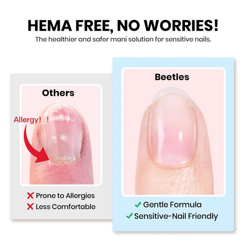 Comparison of nails using 9 In 1 HEMA Free TPO Free Nail Glue Gel and other products