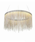 Modern LED Tassel Pendant Lights Aluminum Chain Chandeliers Hanging Lamps designed with a striking aluminum tassel detail.