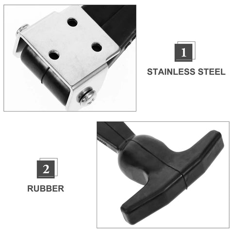 Close-up of shockproof rubber T handle draw latch featuring 304 stainless steel lock, ideal for tool boxes and freezer doors.