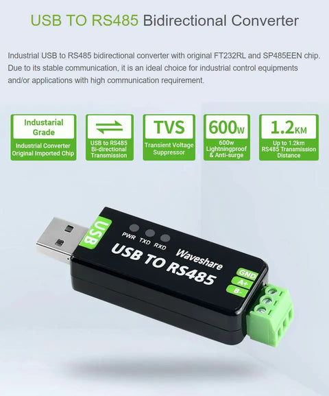 Industrial USB To RS485 Converter Two Pack With Original FT232RL Chip And SP485EEN Protection Circuitry Lightningproof Resettable Fuse ESD And TVS Protection For Rugged Industrial Control Gear, USB to RS485 adapter