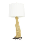 Leopard Polystone Table Lamps Set of 2 in Gold Finish with white linen shade, showcasing leopard-inspired design, 29 inch tall.