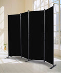 4 Panel Folding Privacy Screen Room Divider With Wider Feet, 6 Ft Portable Freestanding Partition In Black, 88x71 inches