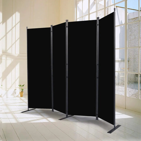 4 Panel Folding Privacy Screen Room Divider With Wider Feet, 6 Ft Portable Freestanding Partition In Black, 88x71 inches