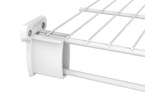 Heavy Duty Preloaded Sidewall Brackets With Anchors For Wire Shelving 500 Pack close-up of white plastic mounting bracket for wire shelving.