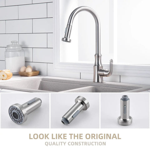 Kitchen Sink Sprayer Replacement Head With 13/16 Inch Male Thread, Stream And Spray Modes, Brushed Nickel Finish, No Fuss Install For Pull Down Faucets, NSF Certified