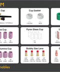 49 Piece TIG Welding Torch Accessories Kit Pro Grade For WP 17 18 26 with various consumables and components layout.
