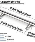 5 Pack Chrome Kitchen Cabinet Pulls Euro T Bar Handles showing measurements
