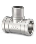 304 Stainless Steel Pipe Fitting Male Branch Tee 1 1/4 Inch Npt Female To Male To Female Thread Adapter in polished finish.