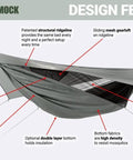 Design features of Explorer Deluxe Zip XL Hammock System For Heavy Duty Outdoor Camping And Tactical Use Rugged Nylon Bottom