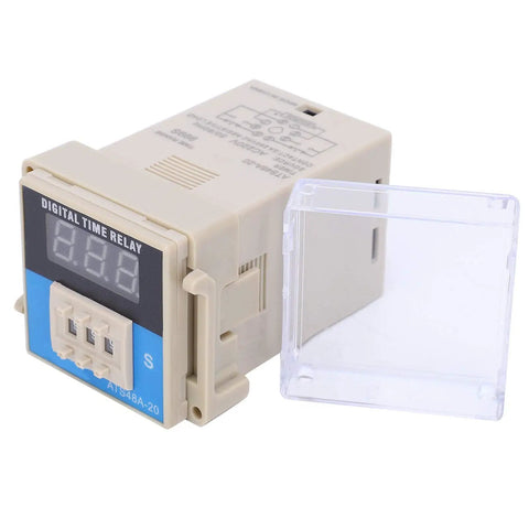 3D LED Digital Time Relay For AC220V Industrial Automation, Adjustable Timing And Cycle Delay Control Unit, Digital Setting Interface, Pro Grade Delay Module For Machinery And Equipment beige relay with clear cover and digital display